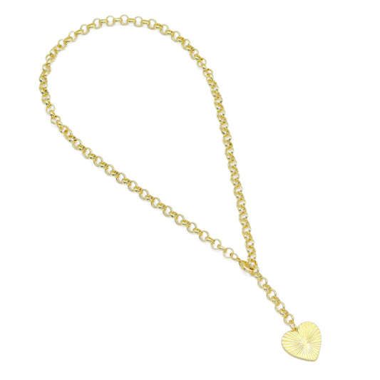 Gold Rolo Chain Heart Pendant Necklace