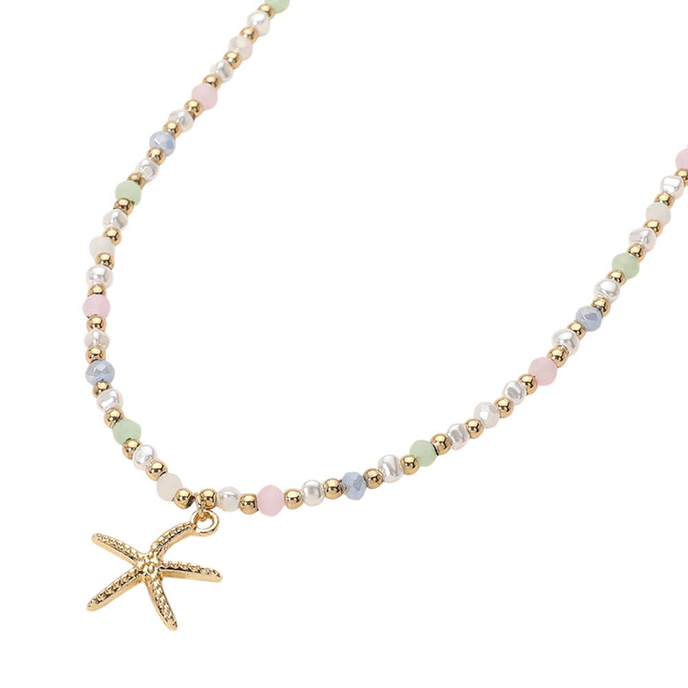 Metal Starfish Pendant Faceted Beaded Choker Necklace  Susan Blake Jewelry