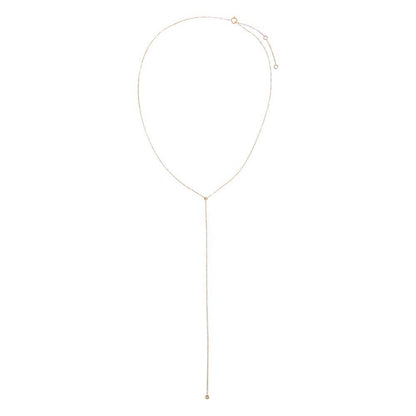 Diamond Double Solitaire Bezel Lariat Necklace 14K