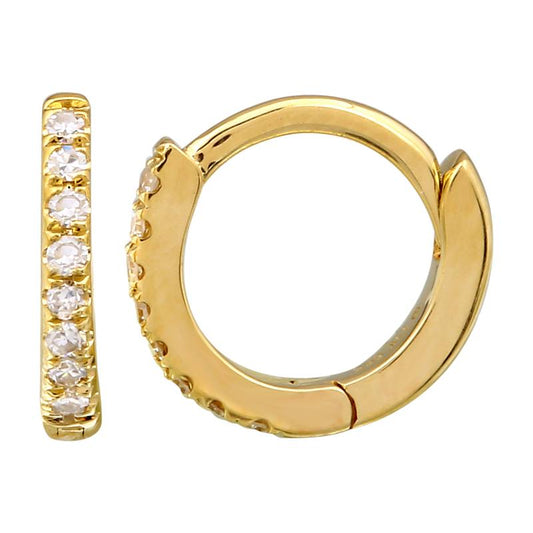 14k Yellow Gold Diamond Mini Round Huggie Earrings