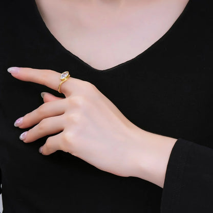 24K Gold Filled Clear Marquise CZ Eye-Like Solitaire Adjustable Ring