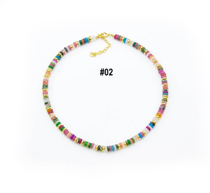 Gemstone Rondelle Necklace with Moving Sardine Charm