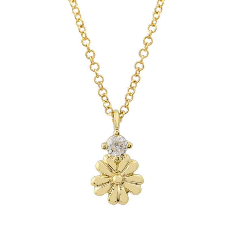14K Yellow Gold Flower Diamond Necklace