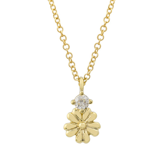 14K Yellow Gold Flower Diamond Necklace