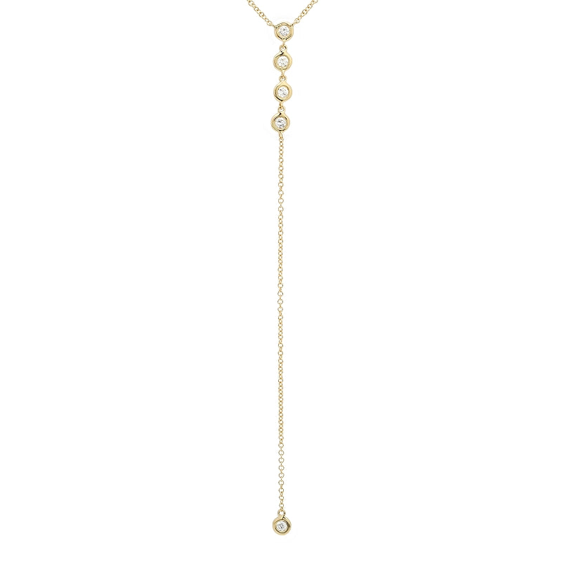 14k Gold Diamond Bezel Drop Lariat Necklace