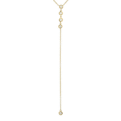 14k Gold Diamond Bezel Drop Lariat Necklace