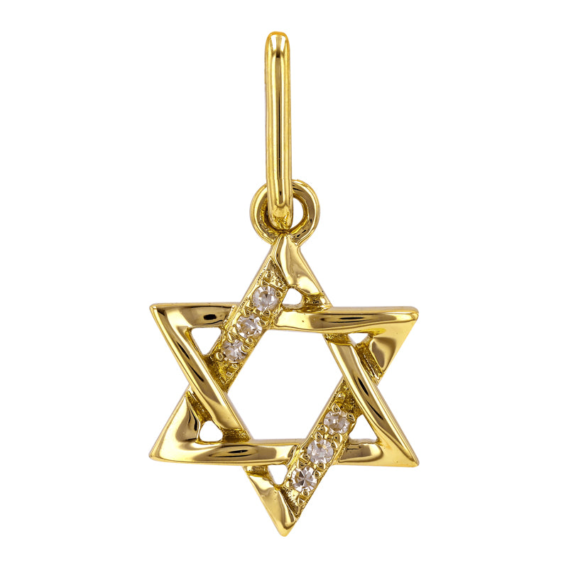 14k Yellow Gold Star Of David Diamond Necklace Charm