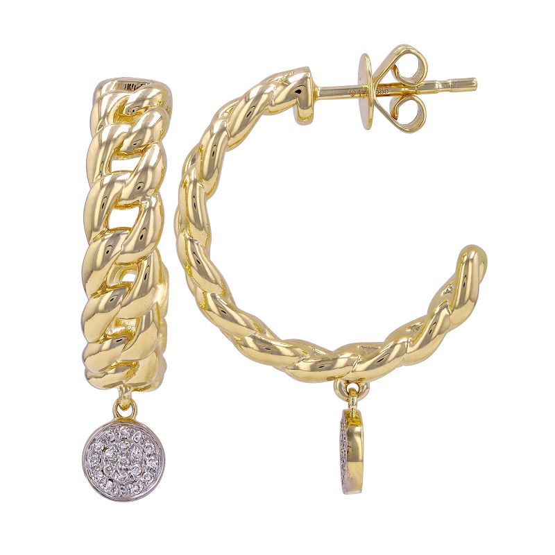 14k Yellow Gold Cuban Link Open Hoop Earrings