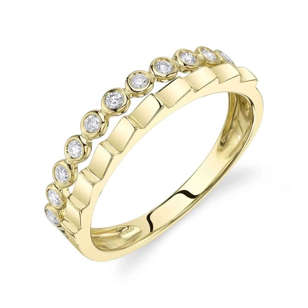 14K Bezel Diamond & Geometric Gold Double Row Ring