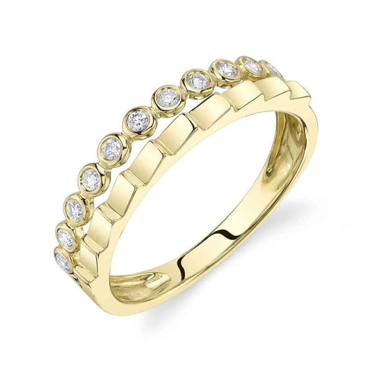 14K Bezel Diamond & Geometric Gold Double Row Ring