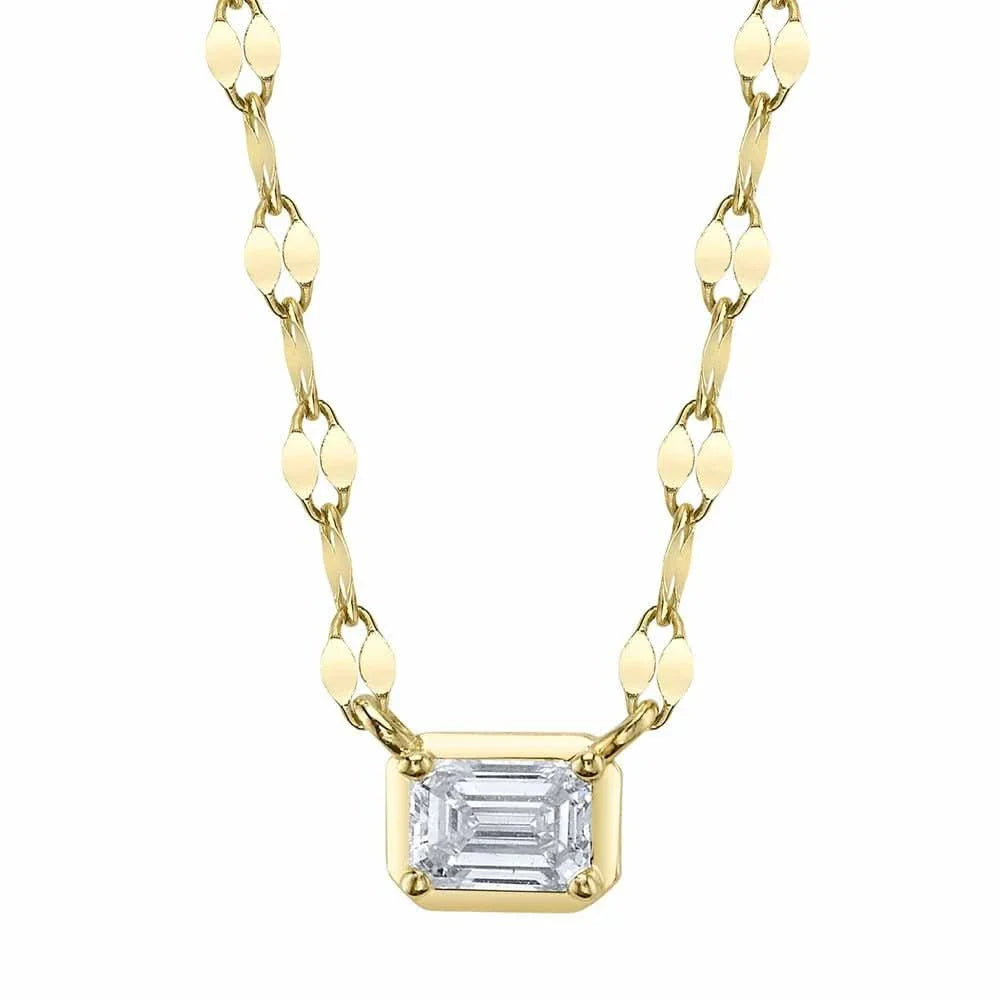 14K Bezel Set Emerald Cut Diamond With Valentino Chain Necklace - Susan Blake Jewelry