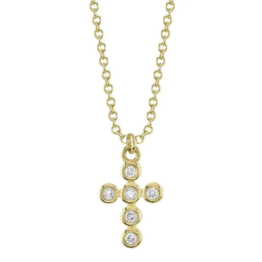 14K Diamond Bezel Cross Necklace
