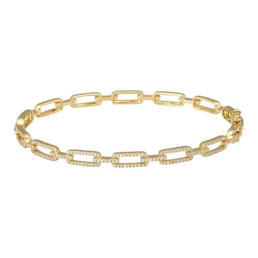 14K Diamond-Encrusted Rectangle Link Bangle