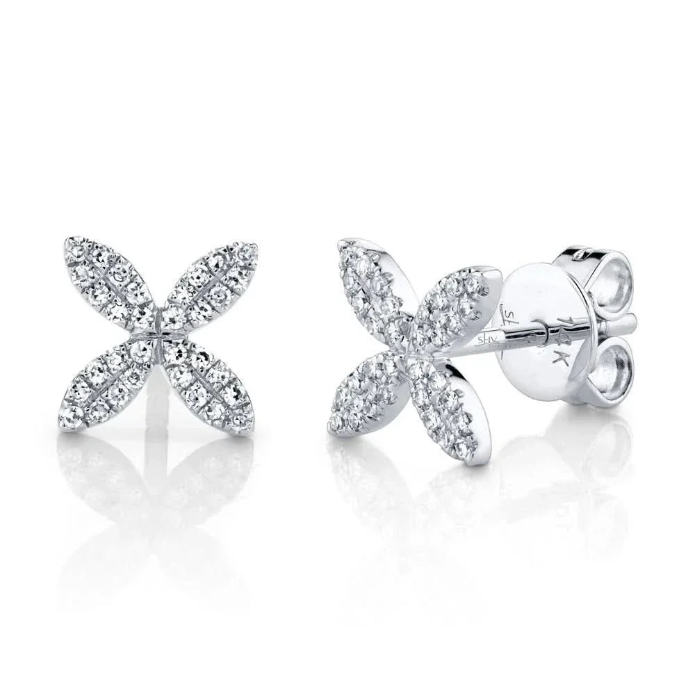 14K Diamond Flower Stud Earrings