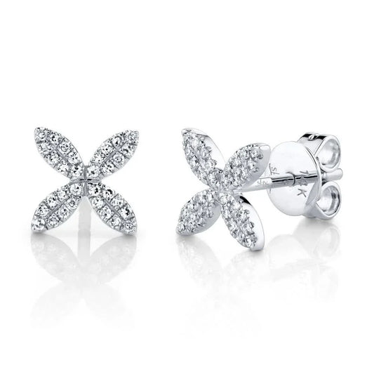 14K Diamond Flower Stud Earrings