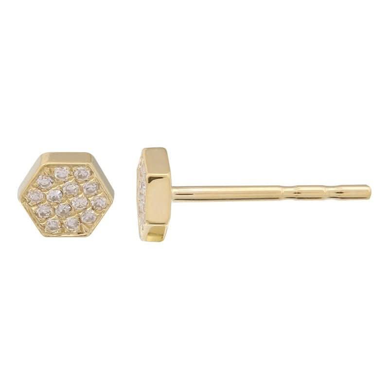 14K Diamond Hexagon Stud Earrings