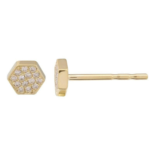 14K Diamond Hexagon Stud Earrings