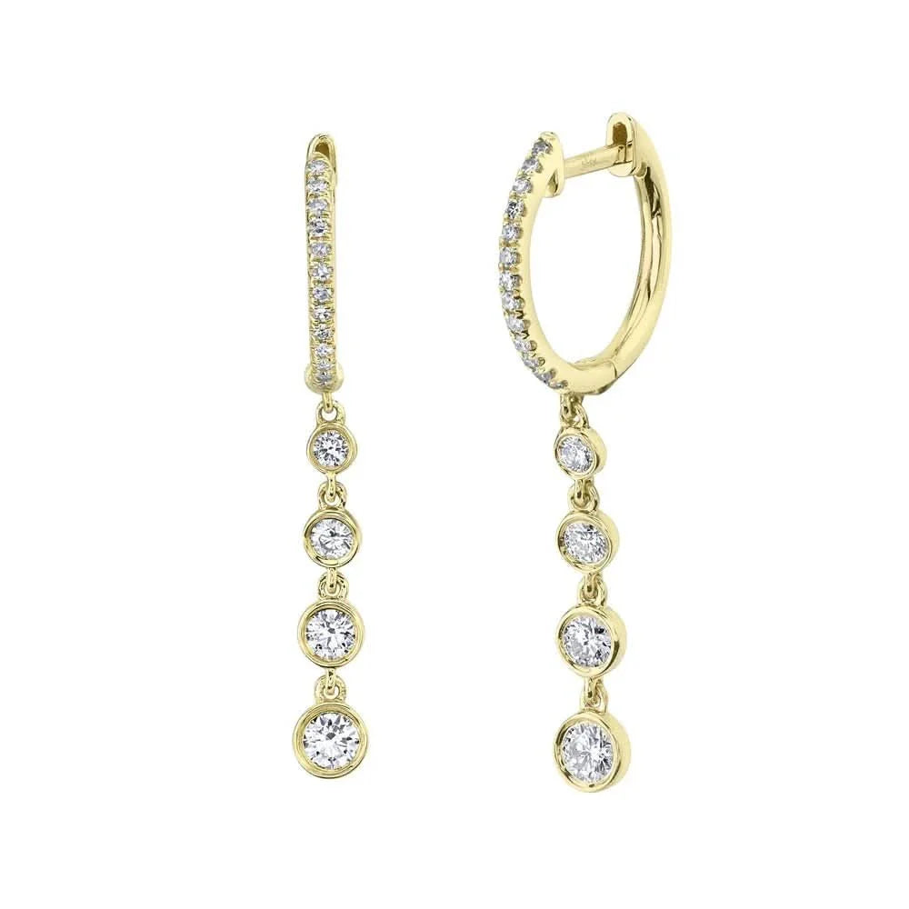 14K Diamond Huggies With 4 Graduated Bezel Diamond Drop Earrings