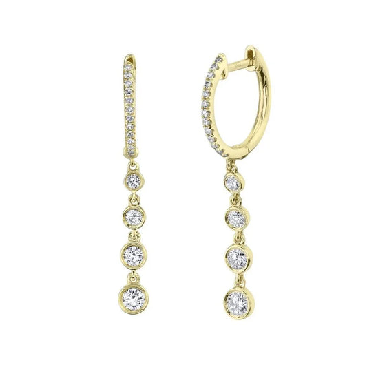 14K Diamond Huggies With 4 Graduated Bezel Diamond Drop Earrings