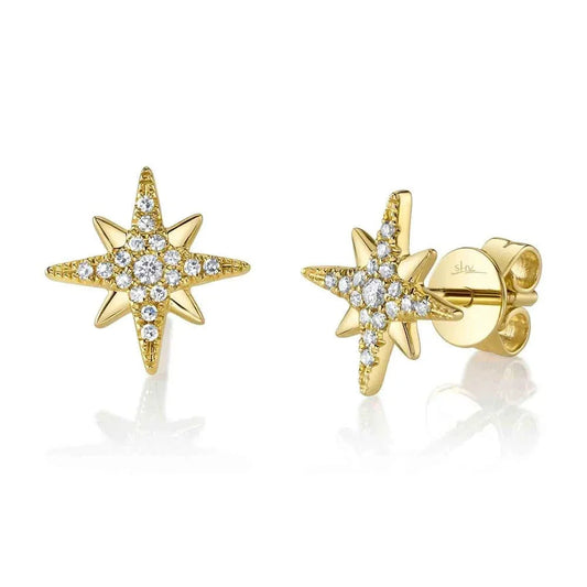 14K Diamond North Star Stud Earrings