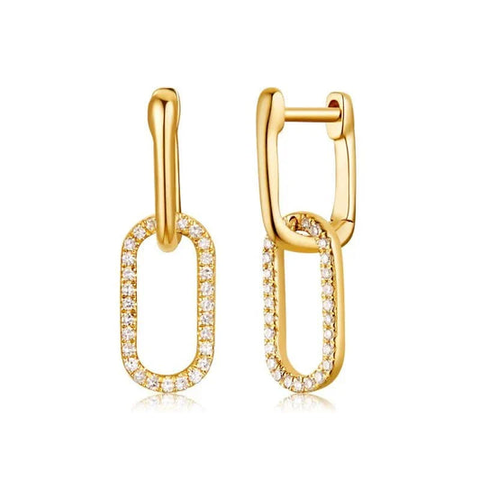 14K Diamond Oval Drop Huggie Earrings