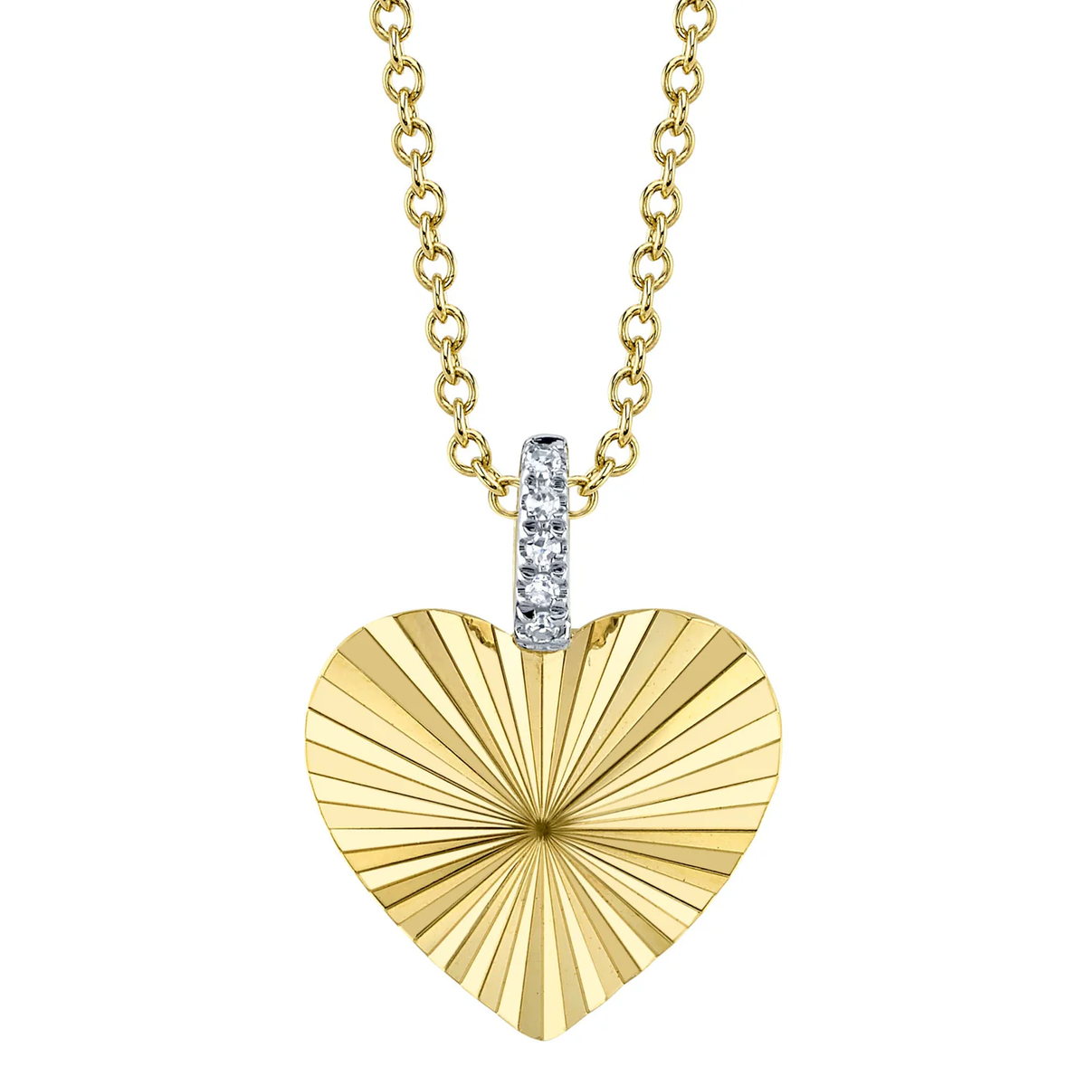 14K Yellow Gold Diamond Ribbed Heart Necklace