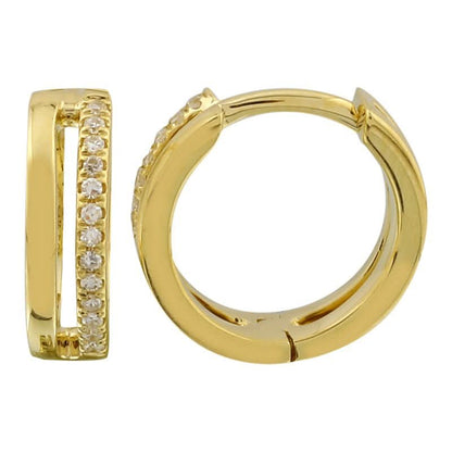 14K Dual-Row Diamond Adorned Huggie Earrings, alternate view 3