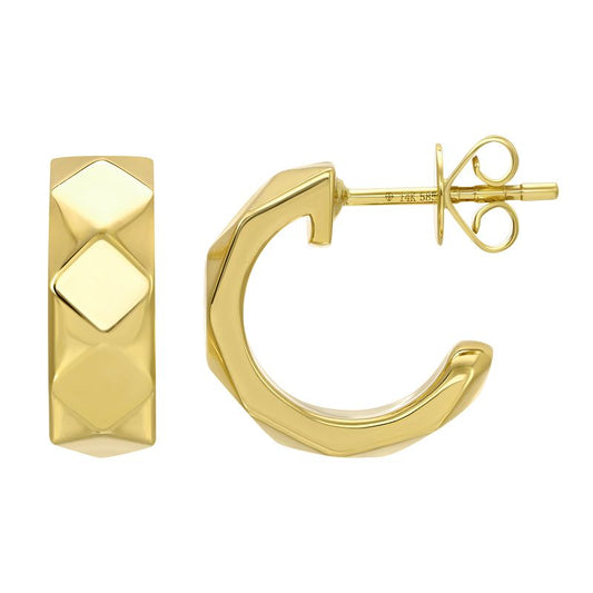 14k Faceted Geometric Gold Hoop Earrings