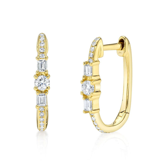 14K Gold Bezel & Pave Diamond Oval Hoop Earrings