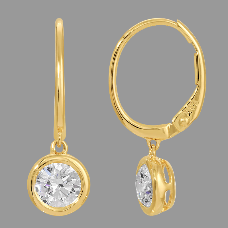 14k Gold Bezel Lab Diamond Drop Leverback Earrings, alternate view 2