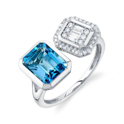 14K Gold Diamond & Blue Topaz Baguette Ring, alternate view 2