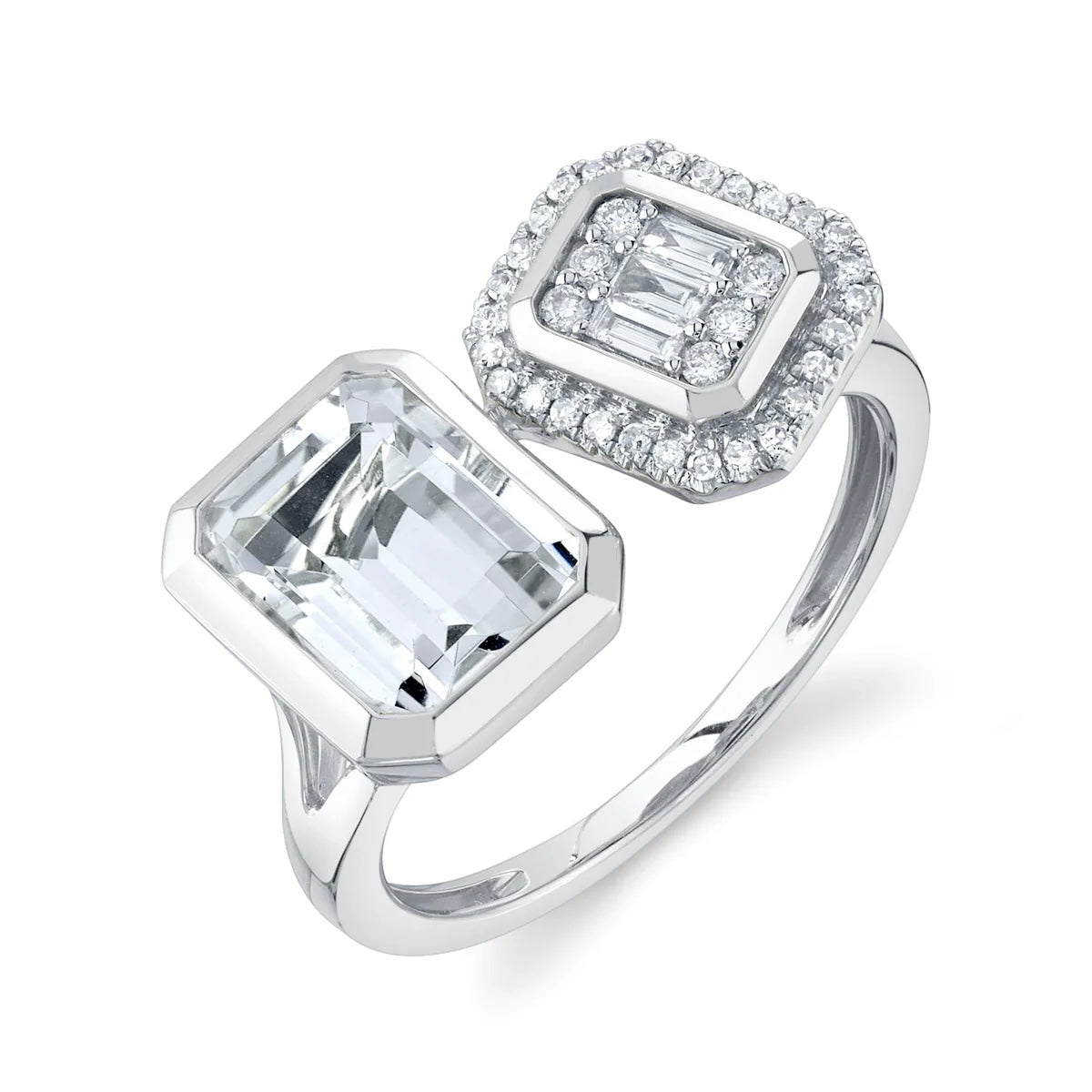14K Gold Diamond & White Topaz Baguette Ring, alternate view 2