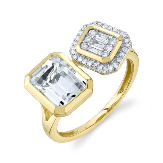 14K Gold Diamond & White Topaz Baguette Ring
