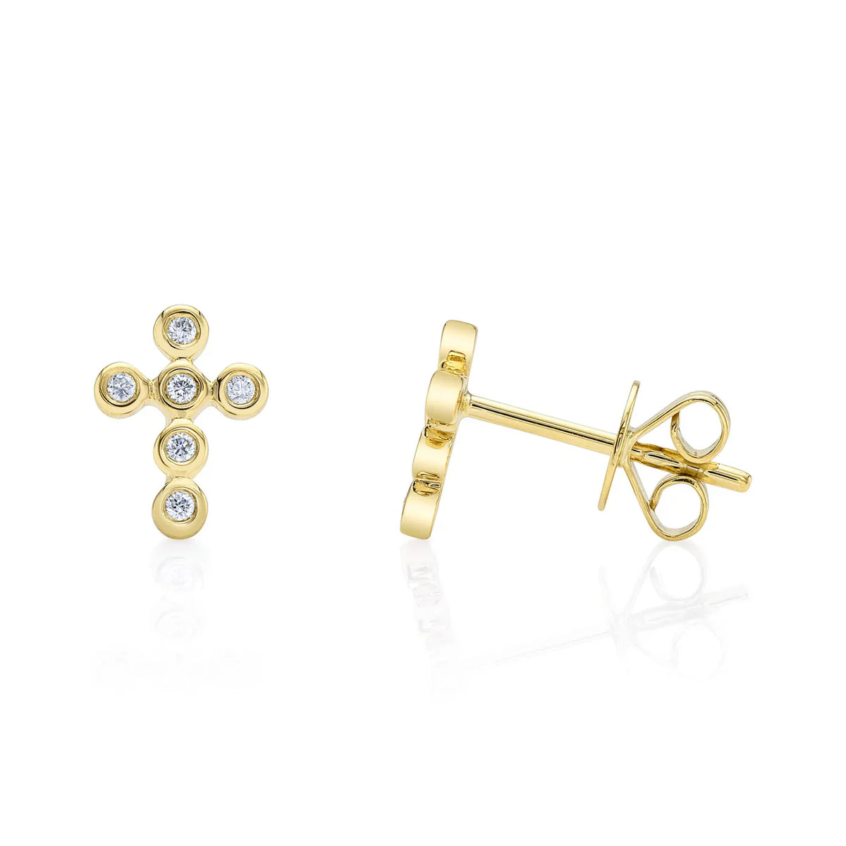 14k Gold Diamond Bezel Cross Stud Earrings, alternate view 2