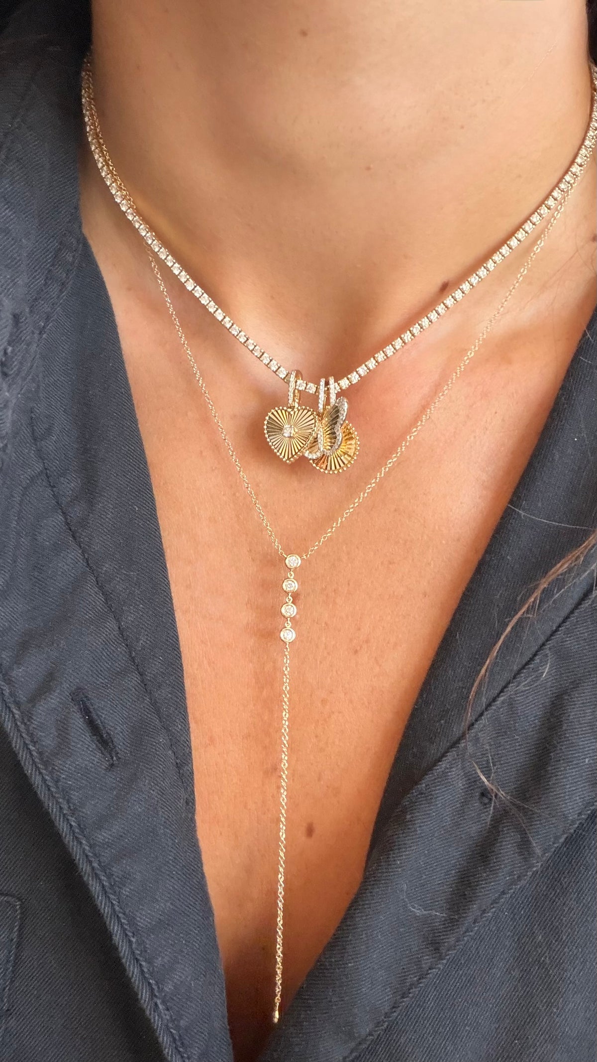 14k Gold Diamond Bezel Drop Lariat Necklace, alternate view 3