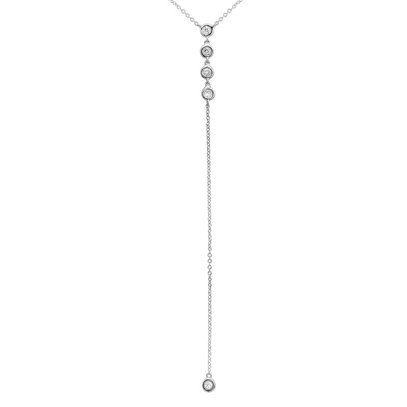14k Gold Diamond Bezel Drop Lariat Necklace, alternate view 2