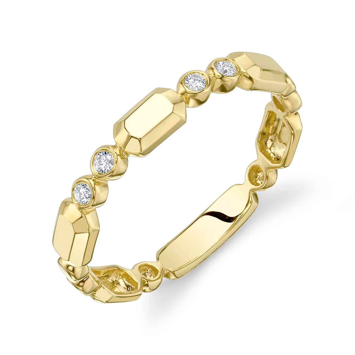 14K Gold Diamond Bezel Geo Cut Ring