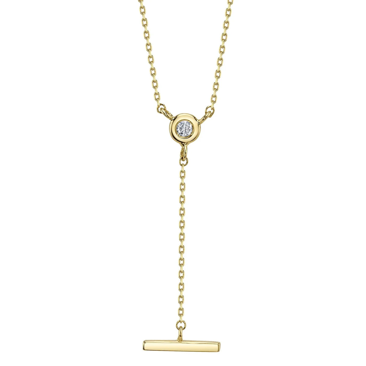 14K Gold Diamond Bezel + Toggle Lariat Necklace