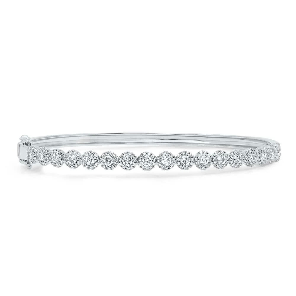 14K Gold Diamond Cluster Bangle Bracelet - 1.35ct