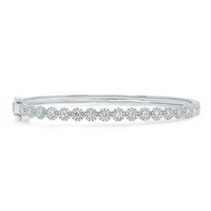 14K Gold Diamond Cluster Bangle Bracelet - 1.35ct
