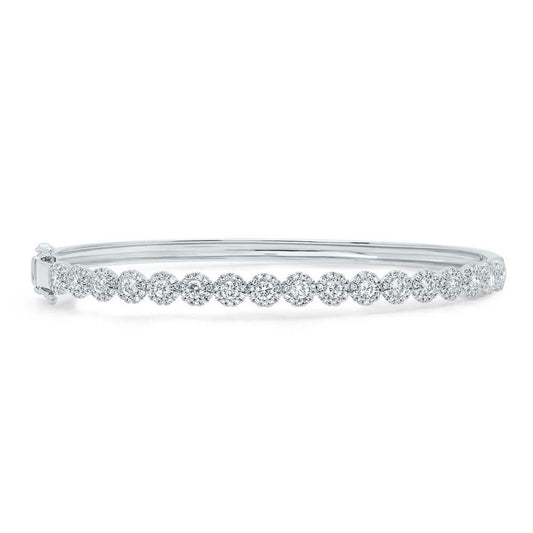 14K Gold Diamond Cluster Bangle Bracelet - 1.35ct