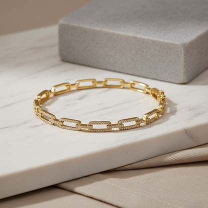 14K Gold Diamond Long Link Bangle, alternate view 3