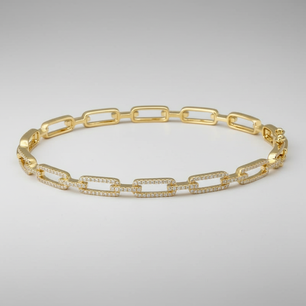 14K Gold Diamond Long Link Bangle, alternate view 4