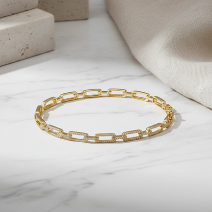 14K Gold Diamond Long Link Bangle, alternate view 5