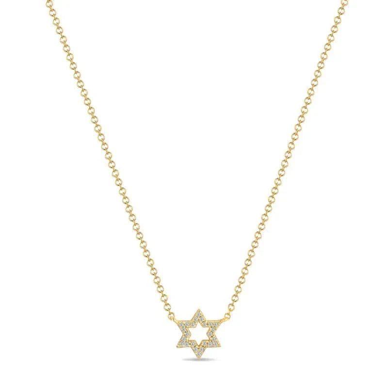 14K Gold Diamond Open Star of David Necklace, alternate view 2
