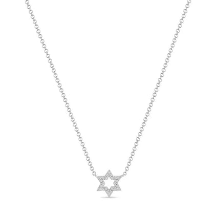 14K Gold Diamond Open Star of David Necklace