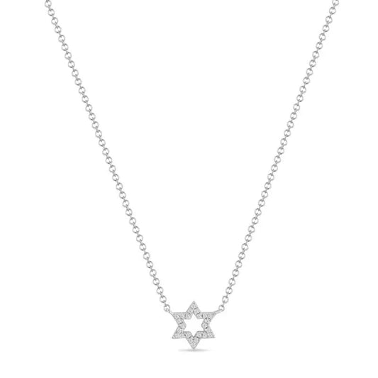 14K Gold Diamond Open Star of David Necklace