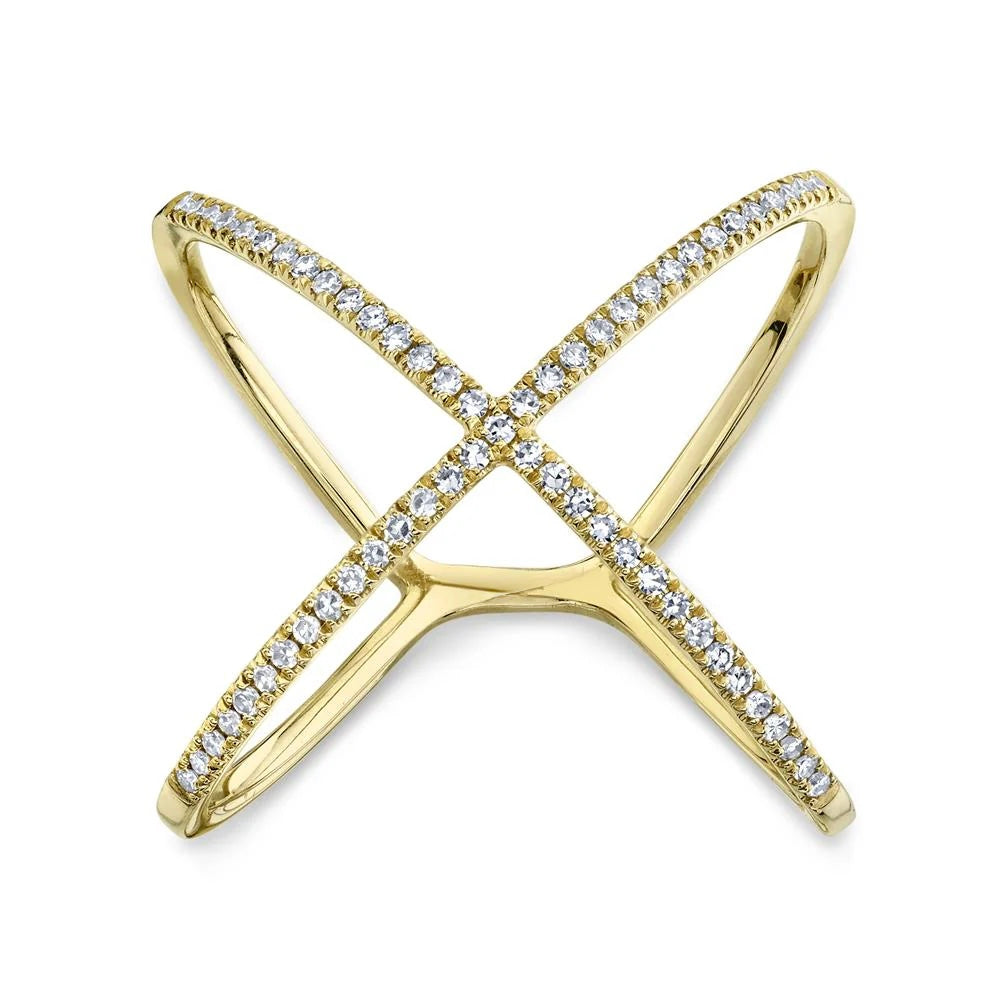 14K Gold Diamond X Ring 0.18ct