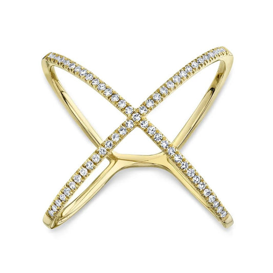 14K Gold Diamond X Ring 0.18ct