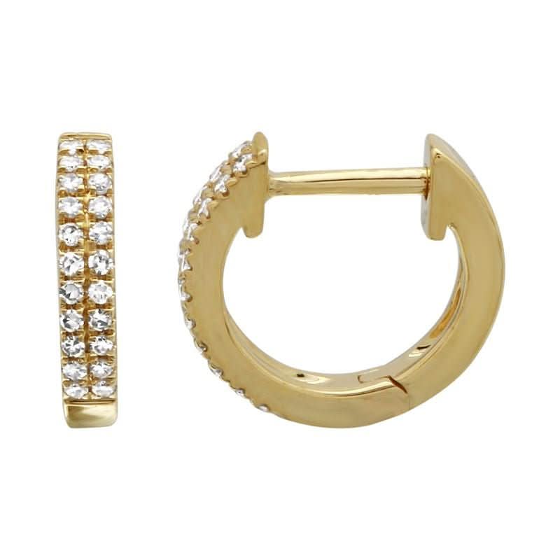 14k Gold Double Row Diamond Huggie Earrings, alternate view 2